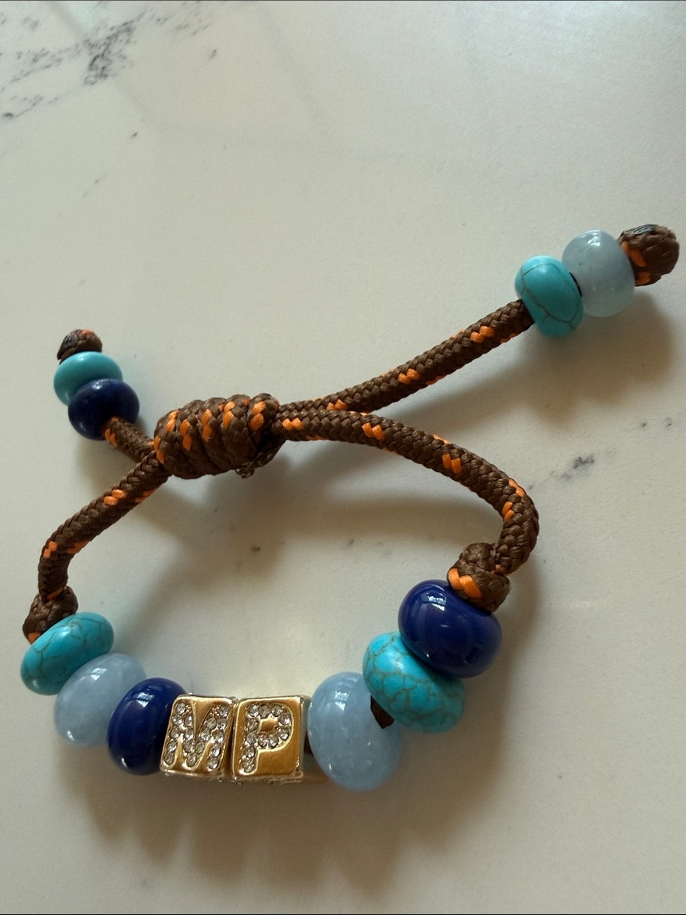 Baublebar Block Letter Semi-Precious Paracord Bracelet Brown Color Initials MP